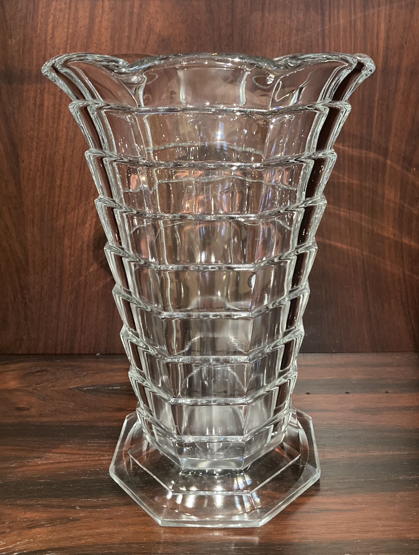 VTG Indiana Glass Tea Room 11" Large Vase Crystal Clear Art Deco - photo 4