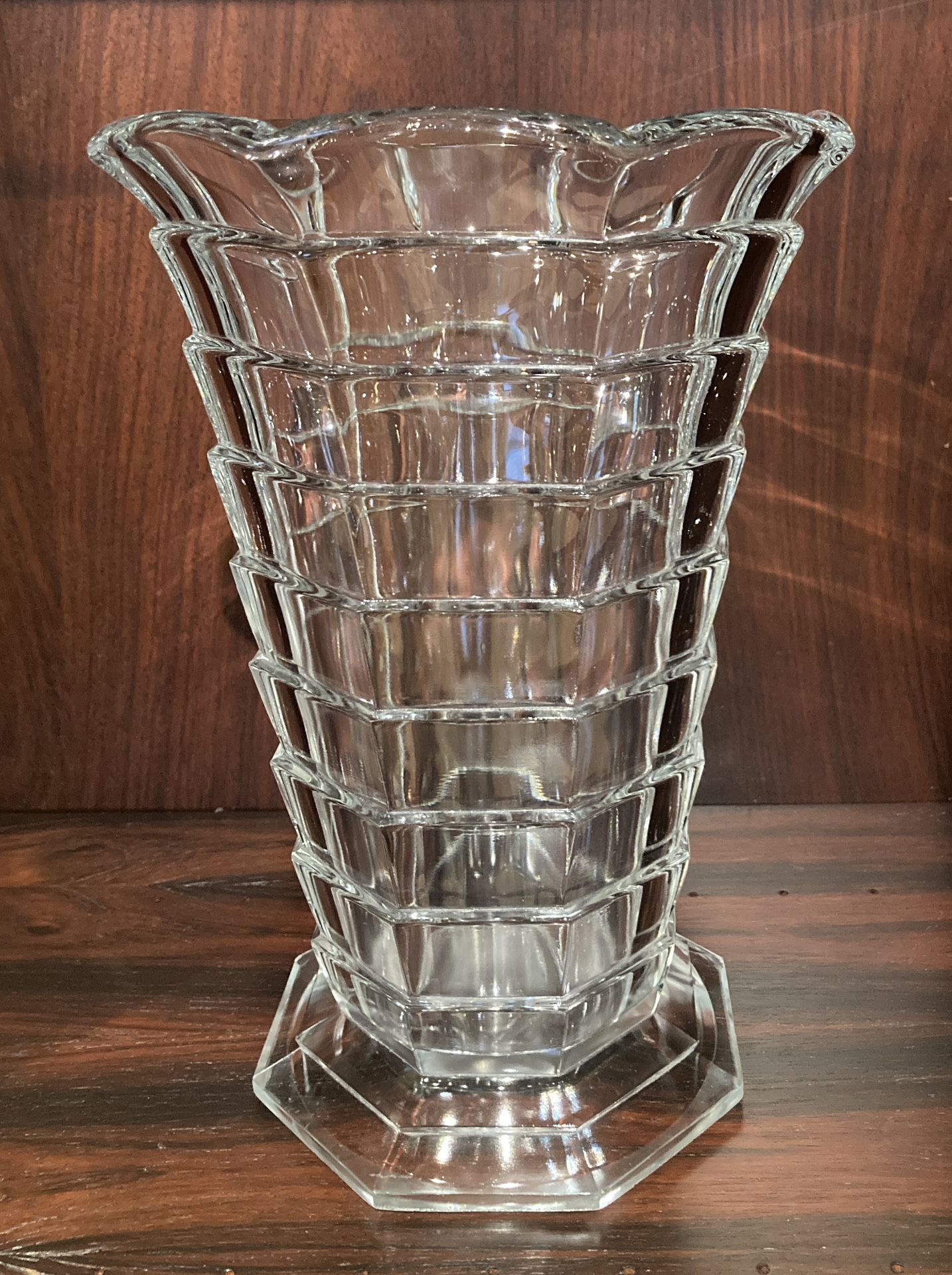 VTG Indiana Glass Tea Room 11" Large Vase Crystal Clear Art Deco - photo 5