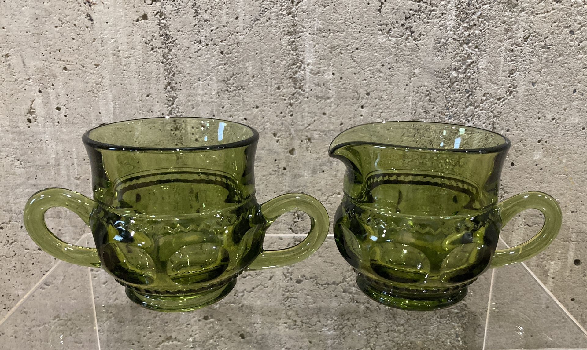 VTG Indiana Glass Kings Crown Thumbprint Green Set of 10 - photo 2