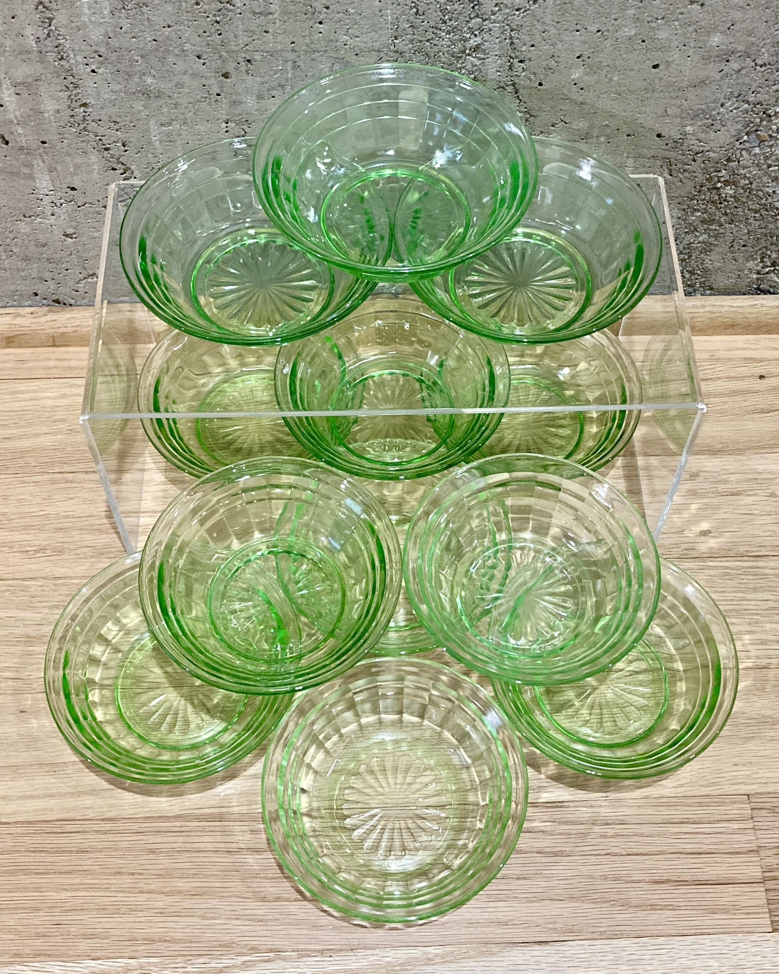 VTG Anchor Hocking Block Optic Bowls Green Depression Glass