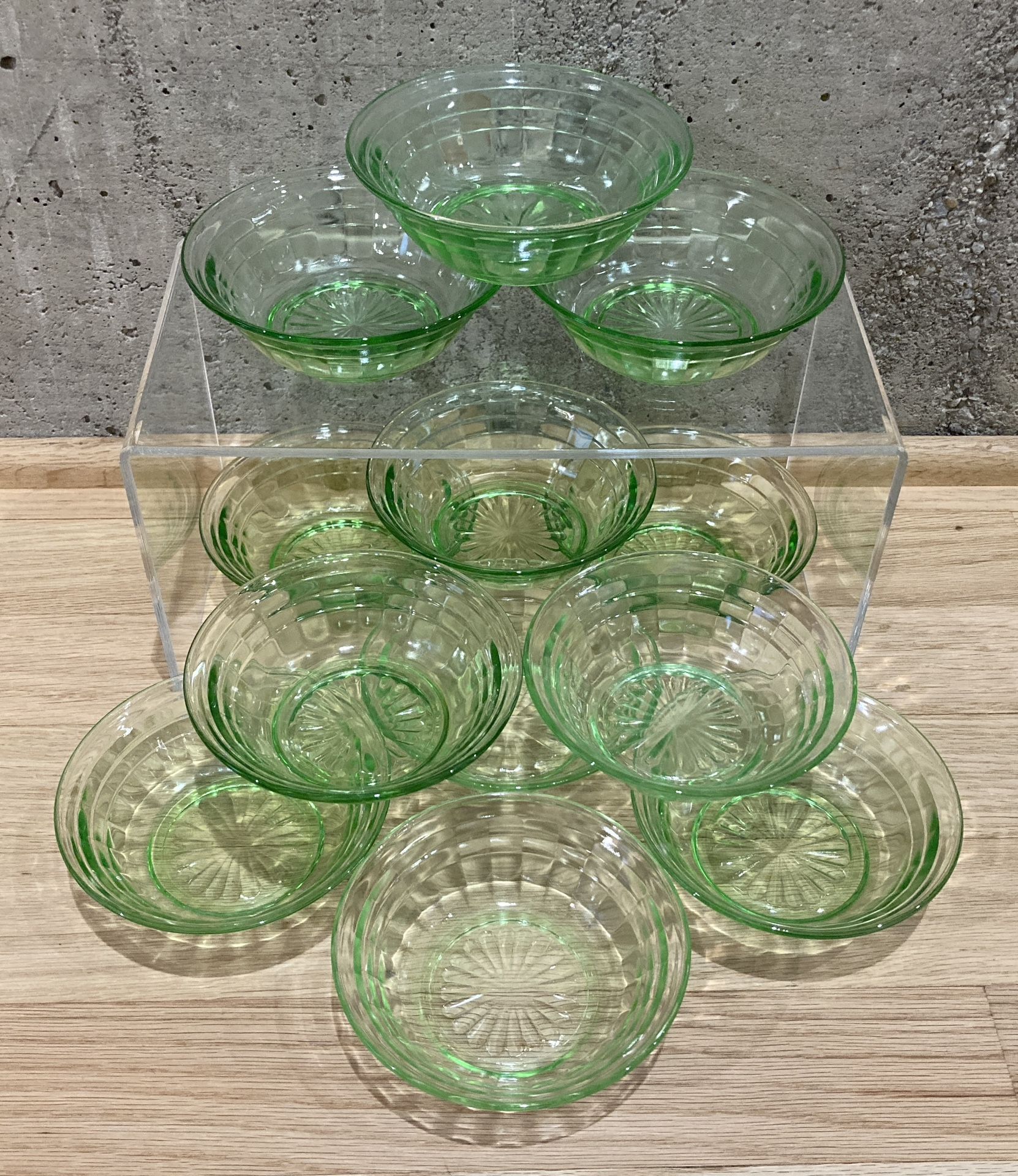 VTG Anchor Hocking Block Optic Bowls Green Depression Glass - photo 2