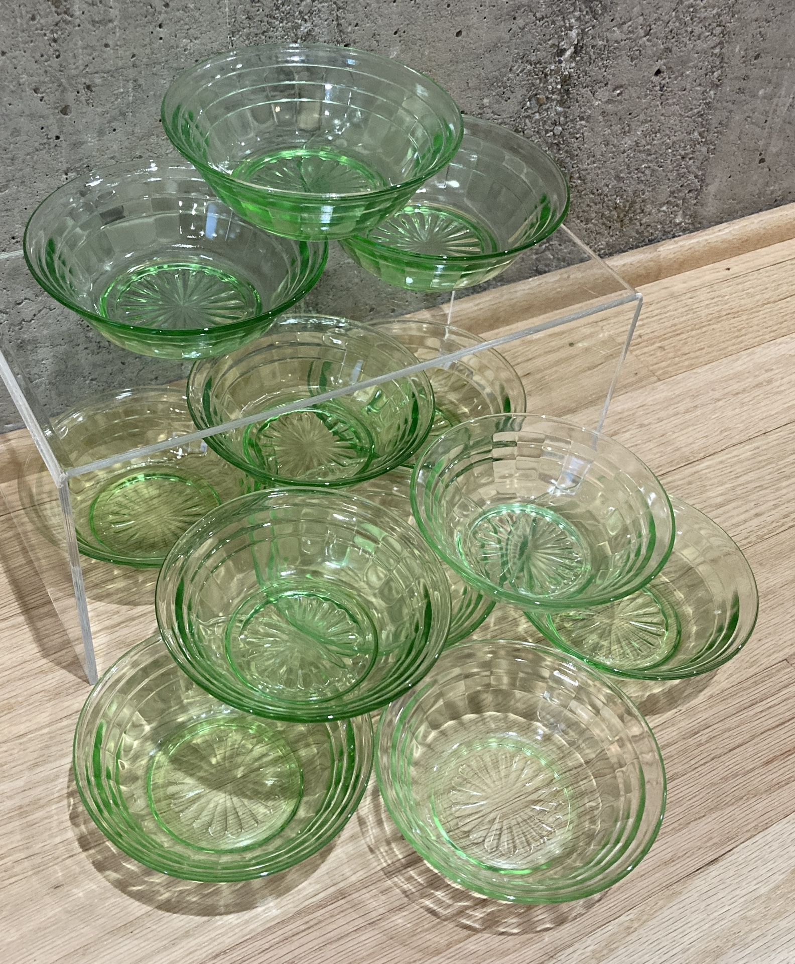 VTG Anchor Hocking Block Optic Bowls Green Depression Glass - photo 3