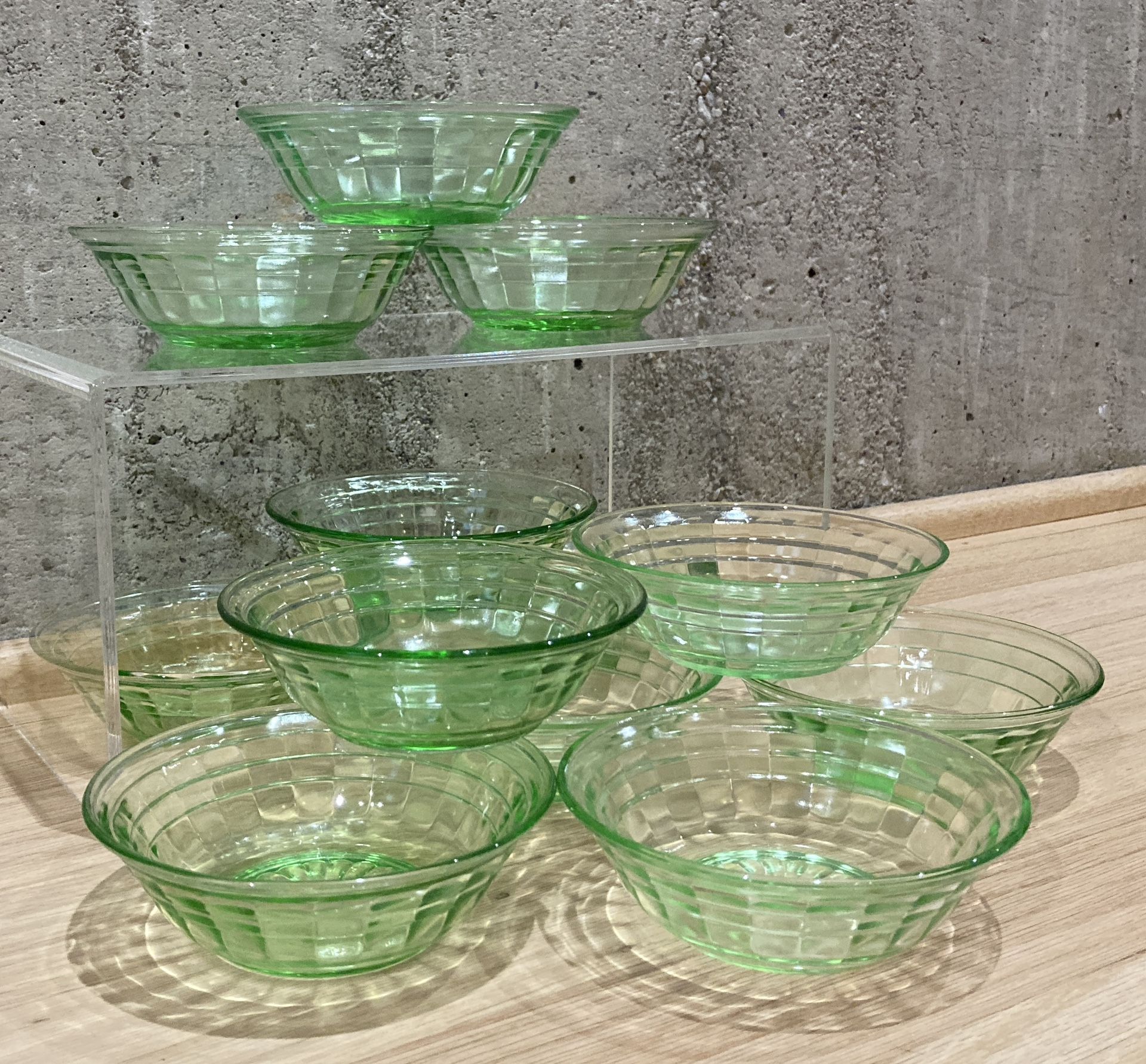VTG Anchor Hocking Block Optic Bowls Green Depression Glass - photo 4