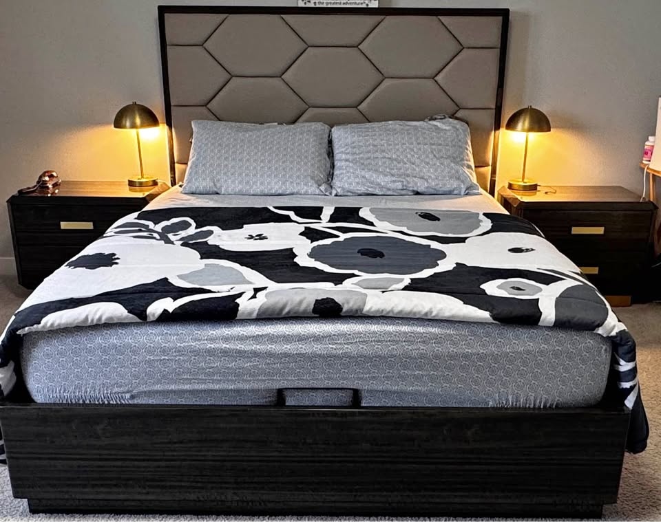 Queen Bed Frame & Mattress Set with Nightstands and Chest