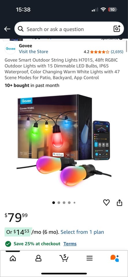 New brand  Smart Outdoor String Lights  48ft RGBIC - photo 2