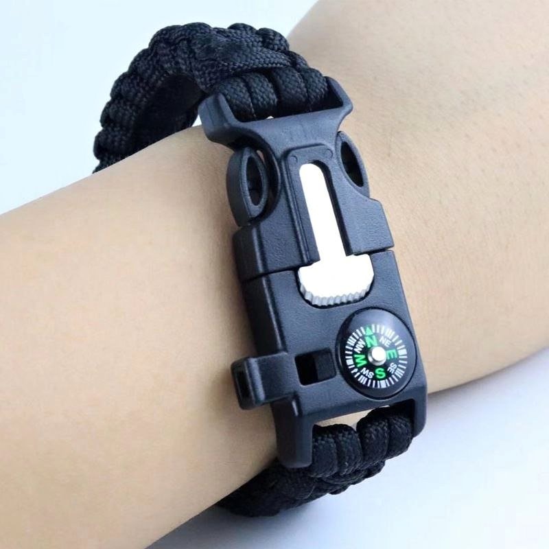 5-in-1 Survival Paracord Bracelet - Tactical Camping Gear - Blac