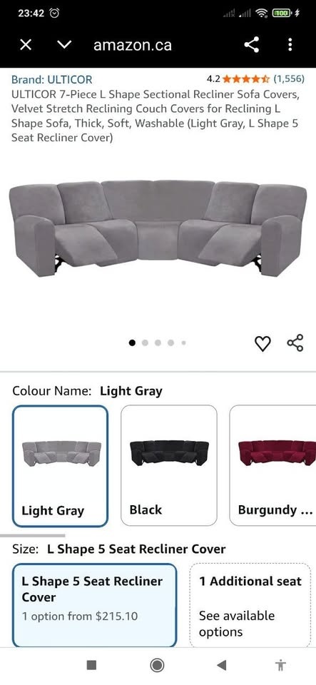 Luxury Velvet L-Shape Recliner Sofa Cover - 7 Piece Set - Dark G - photo 2