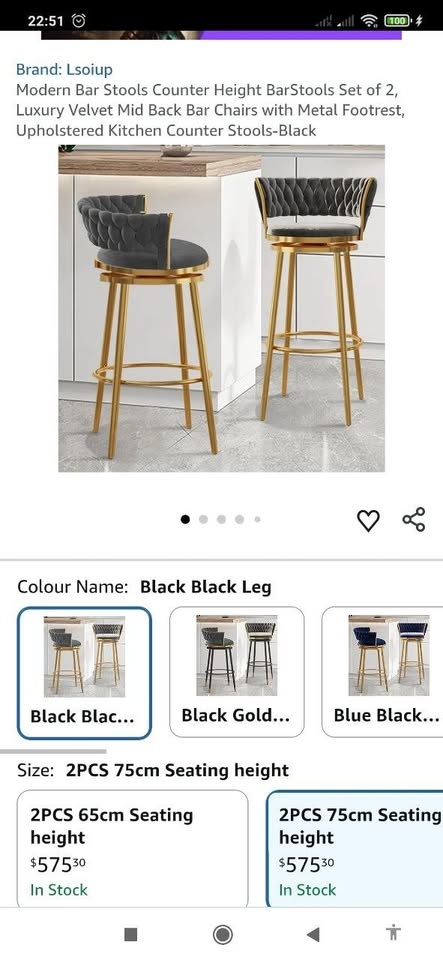 26” Luxury Velvet Counter Bar Stools - Set of 2 - Swivel - Grey - photo 2