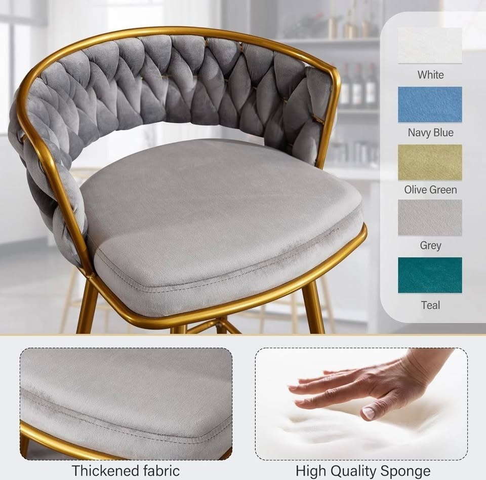 26” Luxury Velvet Counter Bar Stools - Set of 2 - Swivel - Grey - photo 4