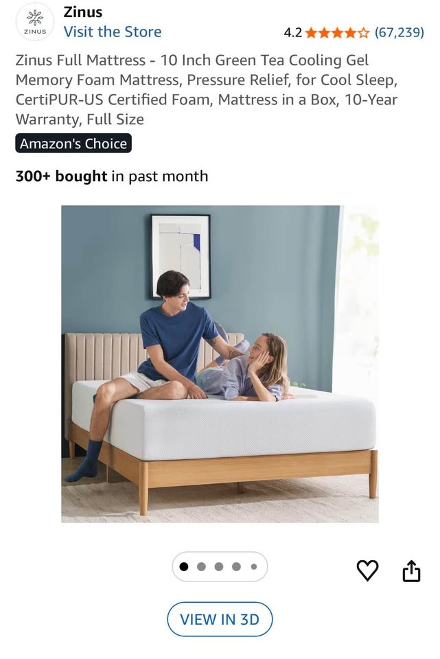 Zinus Full Mattress – 10 Inch Green Tea Cooling Gel Memory Foam - photo 4