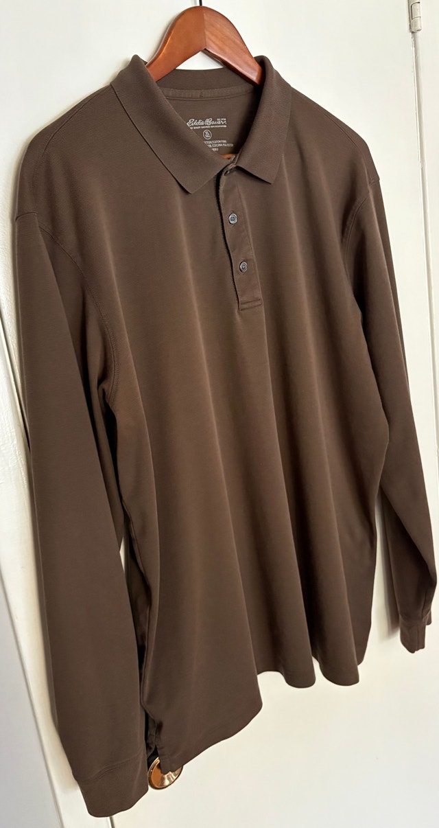 Men's XL Brown Long-Sleeve Polo Shirt - Eddie Bauer