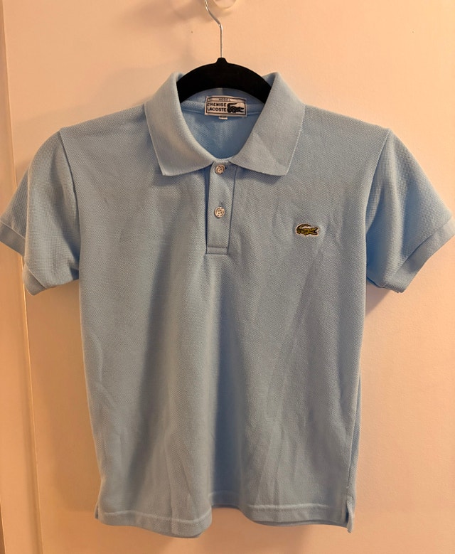 KIDS size Medium light blue Lacoste piqué polo.
