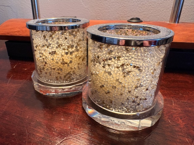 OLEG CASSINI Sparkling candle holders set. 3.5” H.