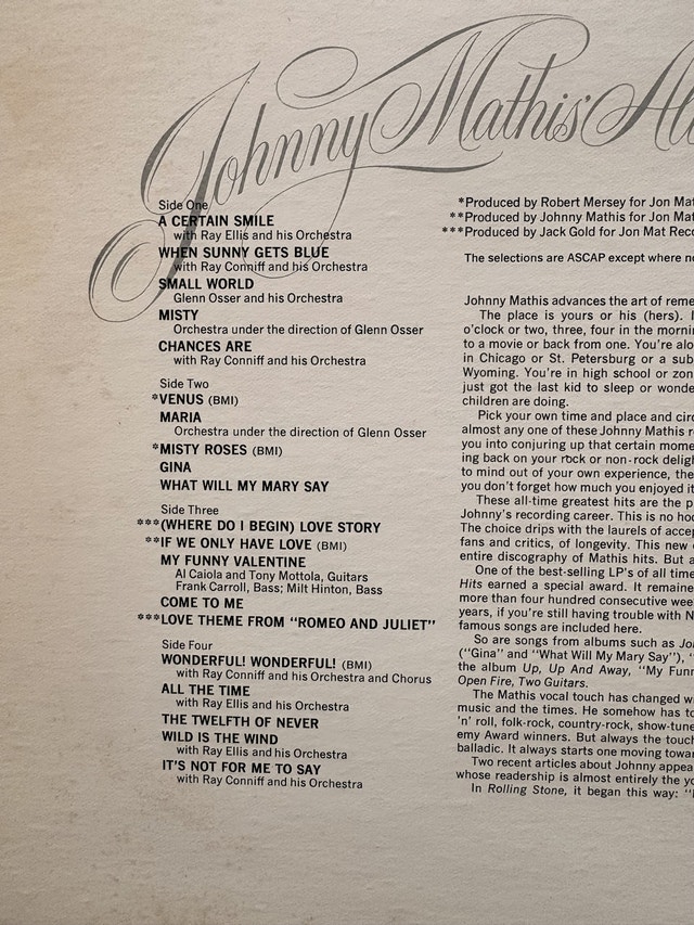 Johnny Mathis All-Time Greatest Hits Double Vinyl Album (1972) - photo 5