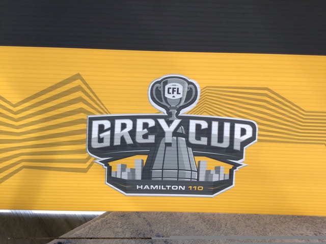 #2/4. Hamilton 110th Grey Cup Arrival Coroplast 24” x 36” poster - photo 2