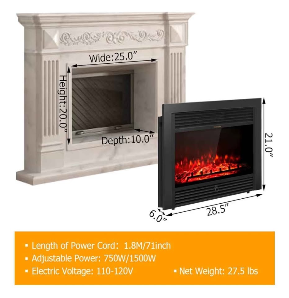 🥕Giantex 28.5" Electric Fireplace Insert w/ Remote🥕 - photo 3