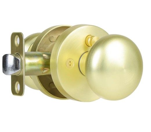 Satin Brass Privacy Door Knobs Interior with Push-Button