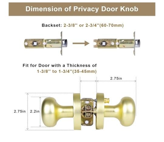 Satin Brass Privacy Door Knobs Interior with Push-Button - photo 2