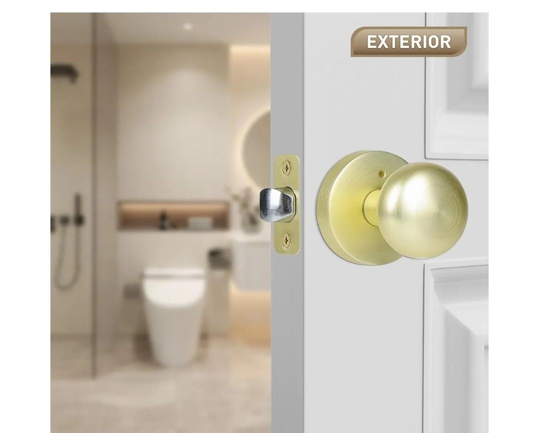 Satin Brass Privacy Door Knobs Interior with Push-Button - photo 3