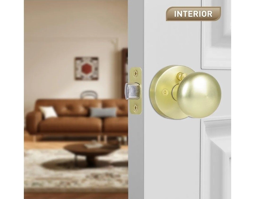 Satin Brass Privacy Door Knobs Interior with Push-Button - photo 4