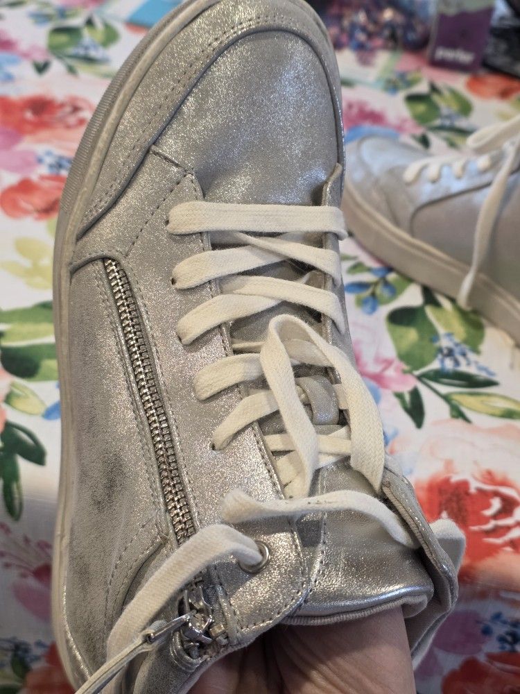 Nine West Women's High Top Hidden Wedge Sneakers, Silver - photo 2