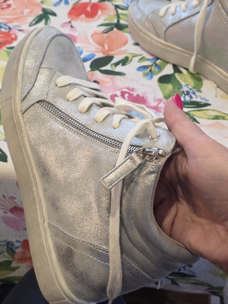 Nine West Women's High Top Hidden Wedge Sneakers, Silver - photo 3