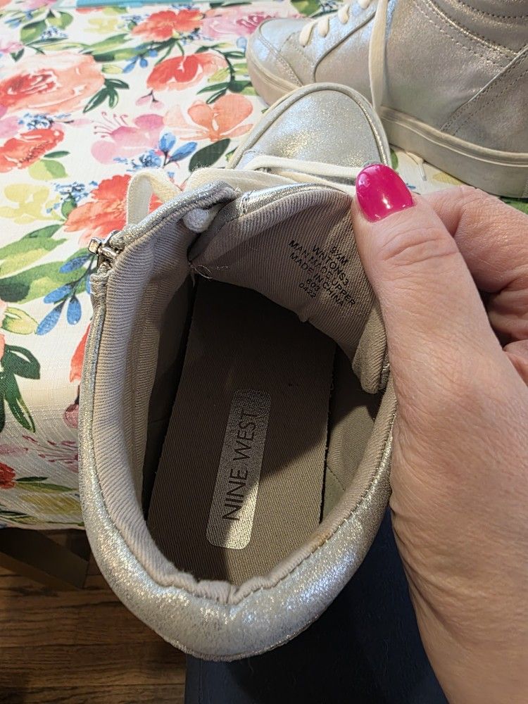 Nine West Women's High Top Hidden Wedge Sneakers, Silver - photo 4