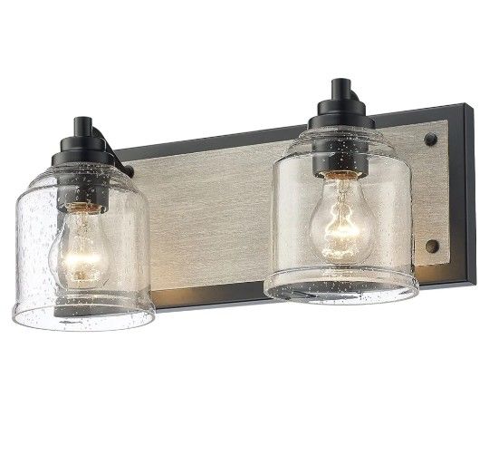 Grey Wood Vanity Light with Bubble Glass Shade