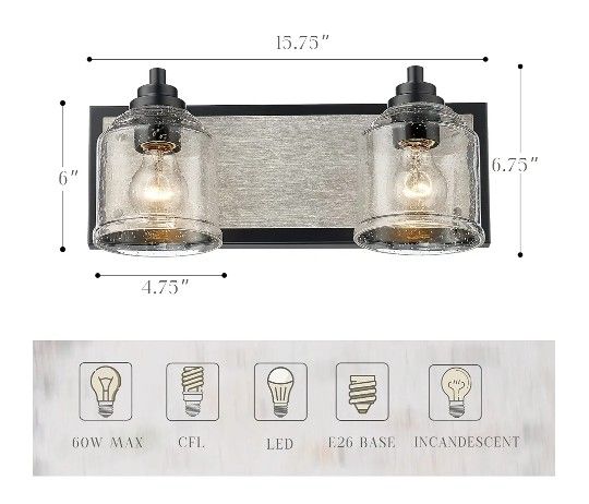 Grey Wood Vanity Light with Bubble Glass Shade - photo 2