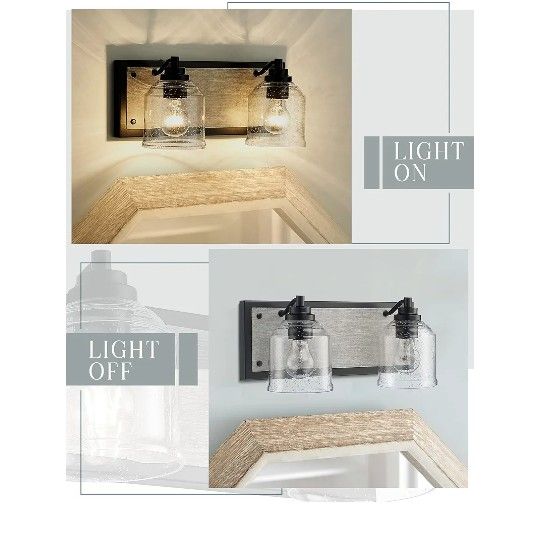 Grey Wood Vanity Light with Bubble Glass Shade - photo 3
