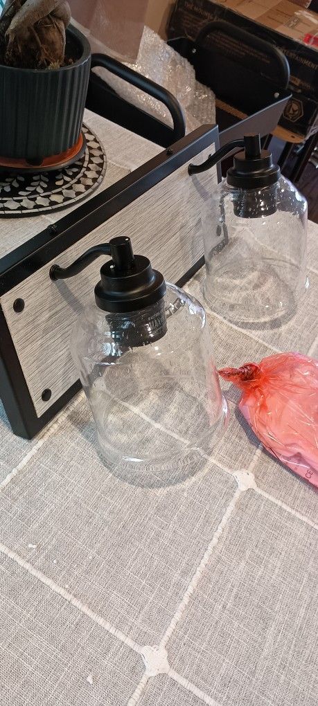 Grey Wood Vanity Light with Bubble Glass Shade - photo 5