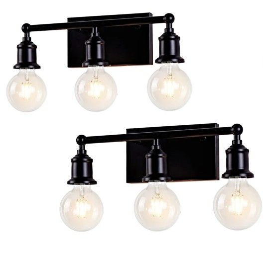 2 Pack 3-Light Industrial Black Wall Sconce Light Fixture