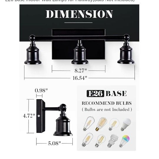 2 Pack 3-Light Industrial Black Wall Sconce Light Fixture - photo 3