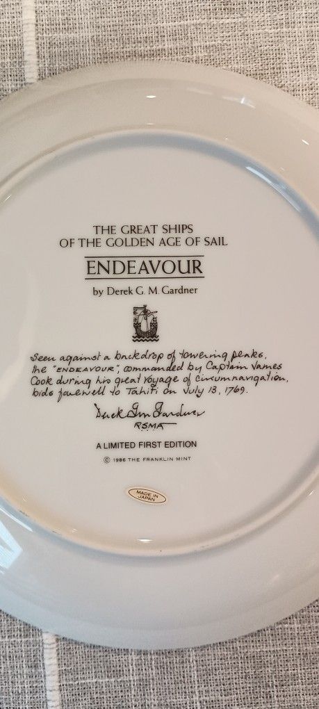 Vintage Franklin Mint "Great Ships" Plate - Endeavor 1986 - photo 3
