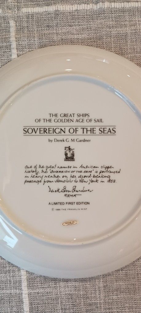 Vintage Franklin Mint Plate - Great Ships of Golden Age, Soverei - photo 3