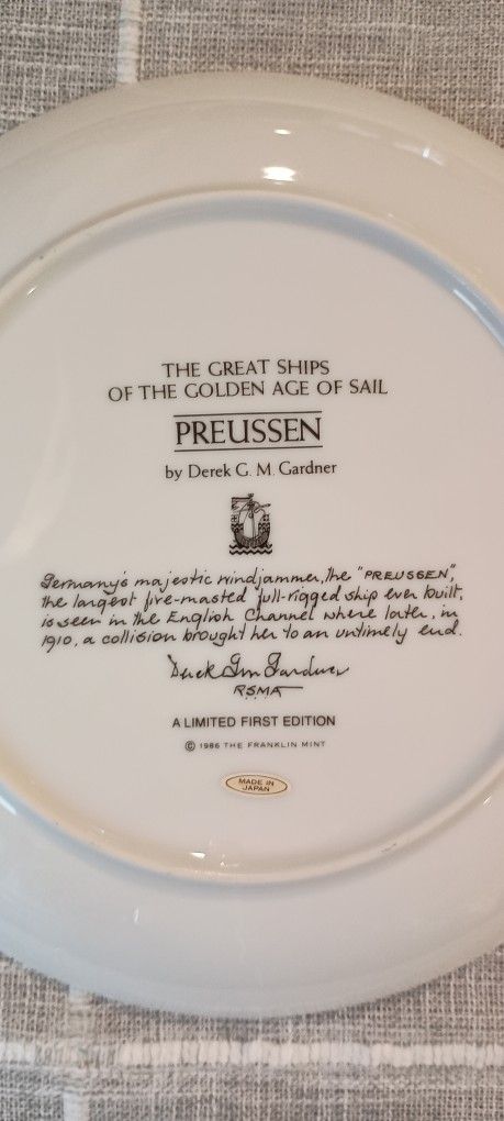 Franklin Mint "Great Ships of Golden Age of Sail" Plate - PREUSS - photo 3