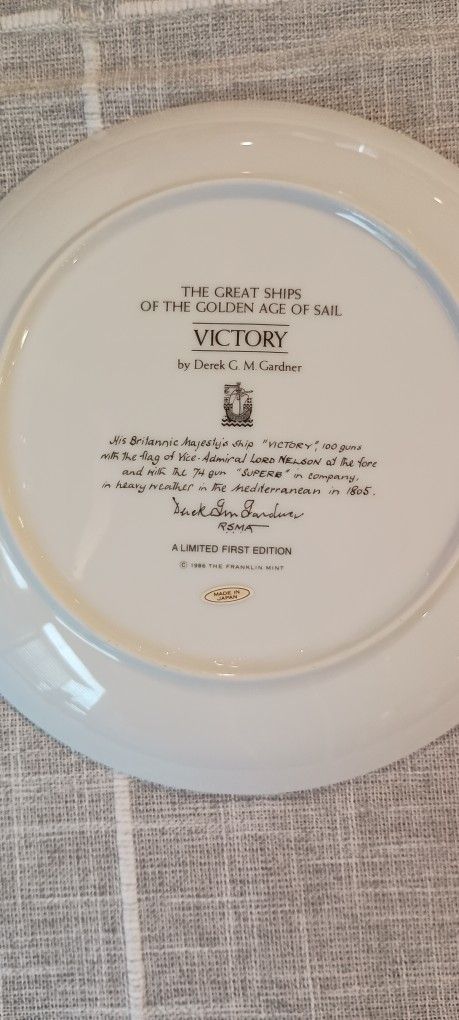 Franklin Mint "Great Ships" Plate - VICTORY 1986 - photo 3
