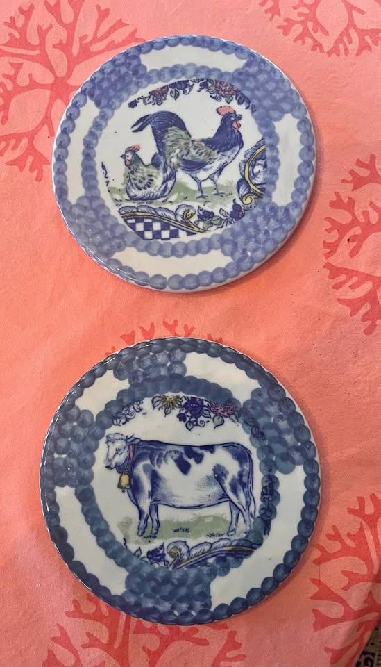 Vintage Liberty Delft Farm Scene Trivets (Set of 2)