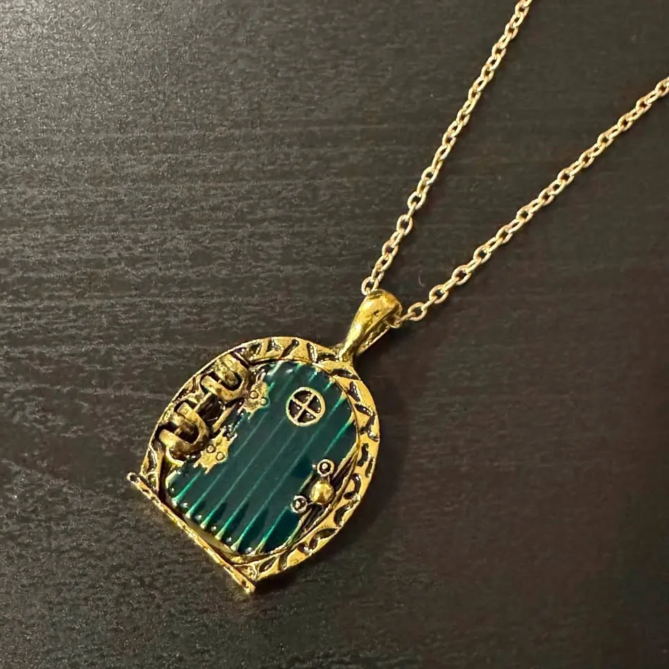 Hobbit Door Locket Pendant Chain Necklace (Gold Tone) thumbnail