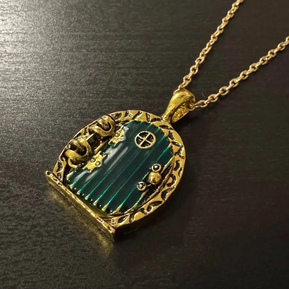 Hobbit Door Locket Pendant Chain Necklace (Gold Tone) image indicator(2)