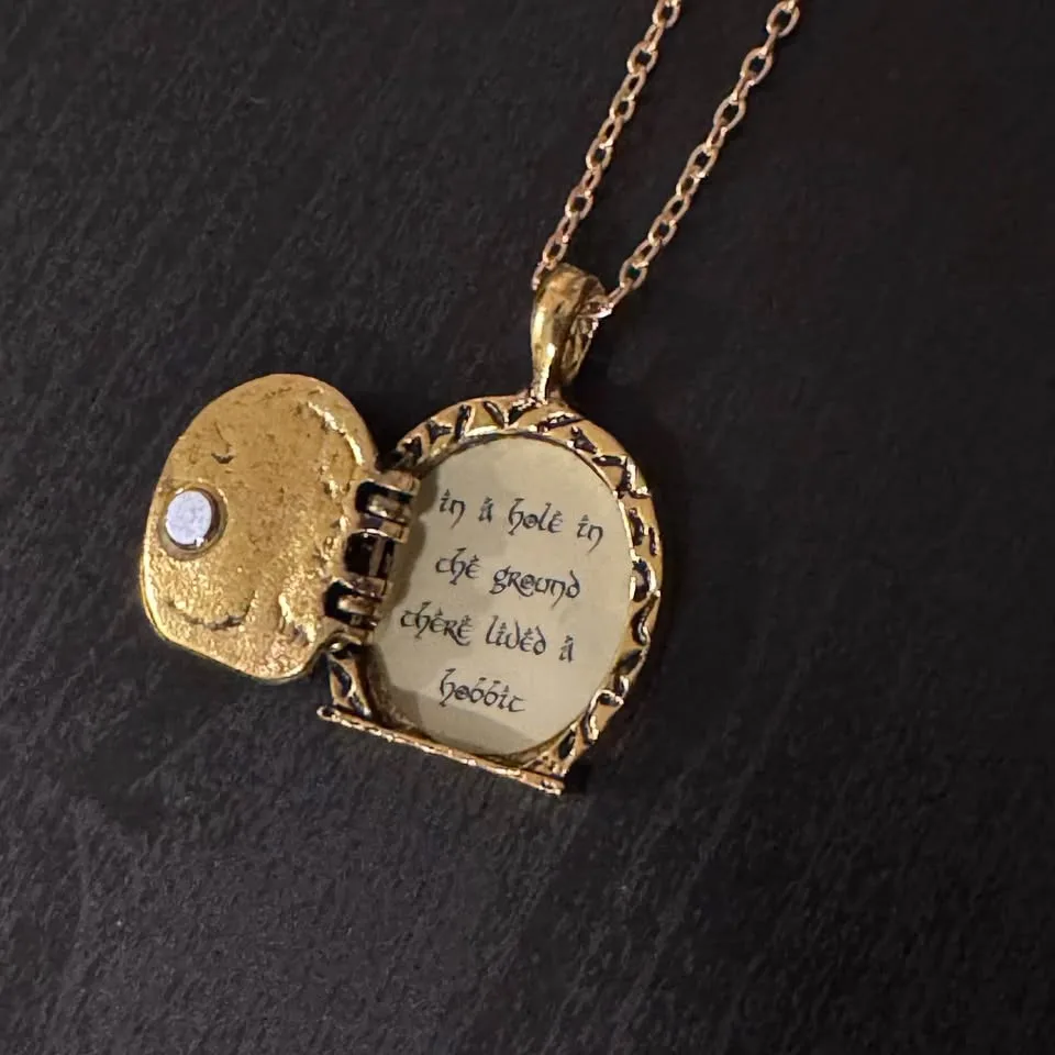 Hobbit Door Locket Pendant Chain Necklace (Gold Tone) image indicator(4)