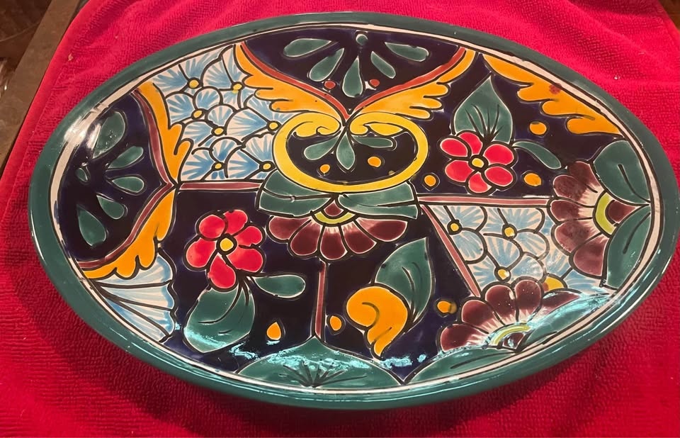 VINTAGE TALAVERA HAND PAINTED OVAL PLATTER LEAD FREE - photo 5