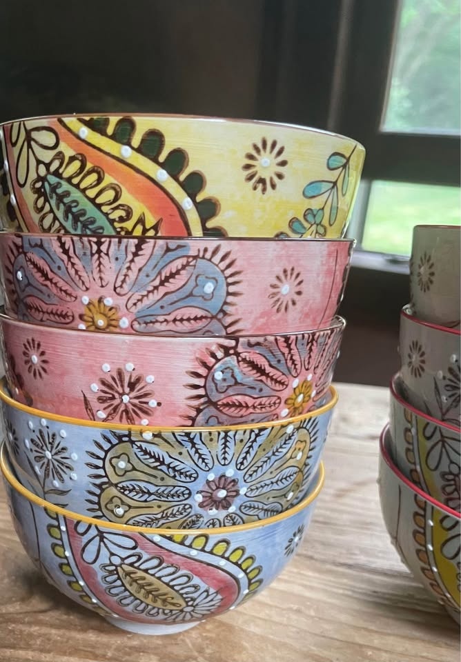 COULEUR NATURE PAISLEY FRENCH CERAMIC HAND PAINTED 8oz BOWLS - D - photo 2