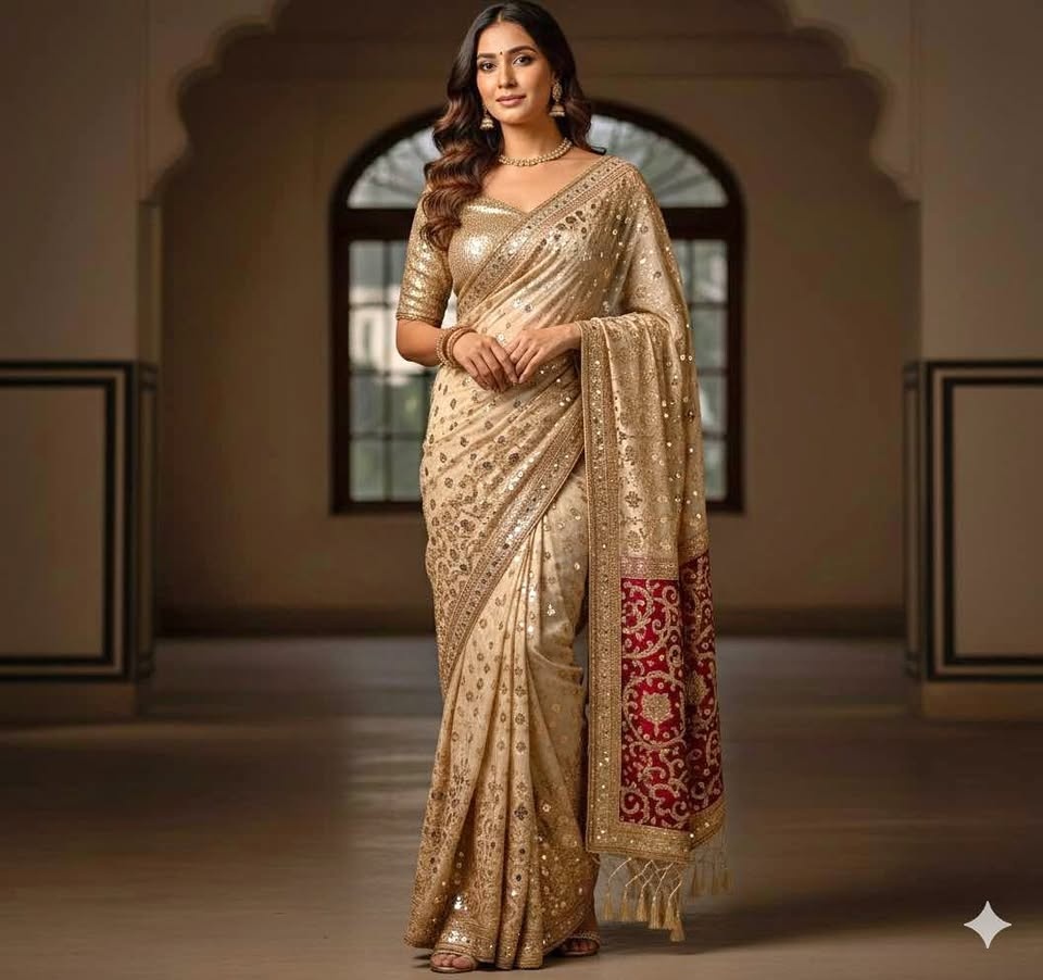 Gold Sequin Sari Blouse | size Large