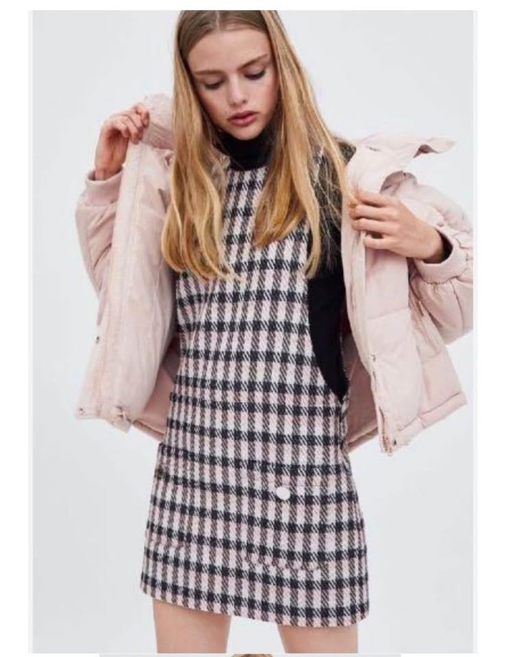Zara Baby Pink Tweed Pinafore Overall Dress | Size L - photo 2