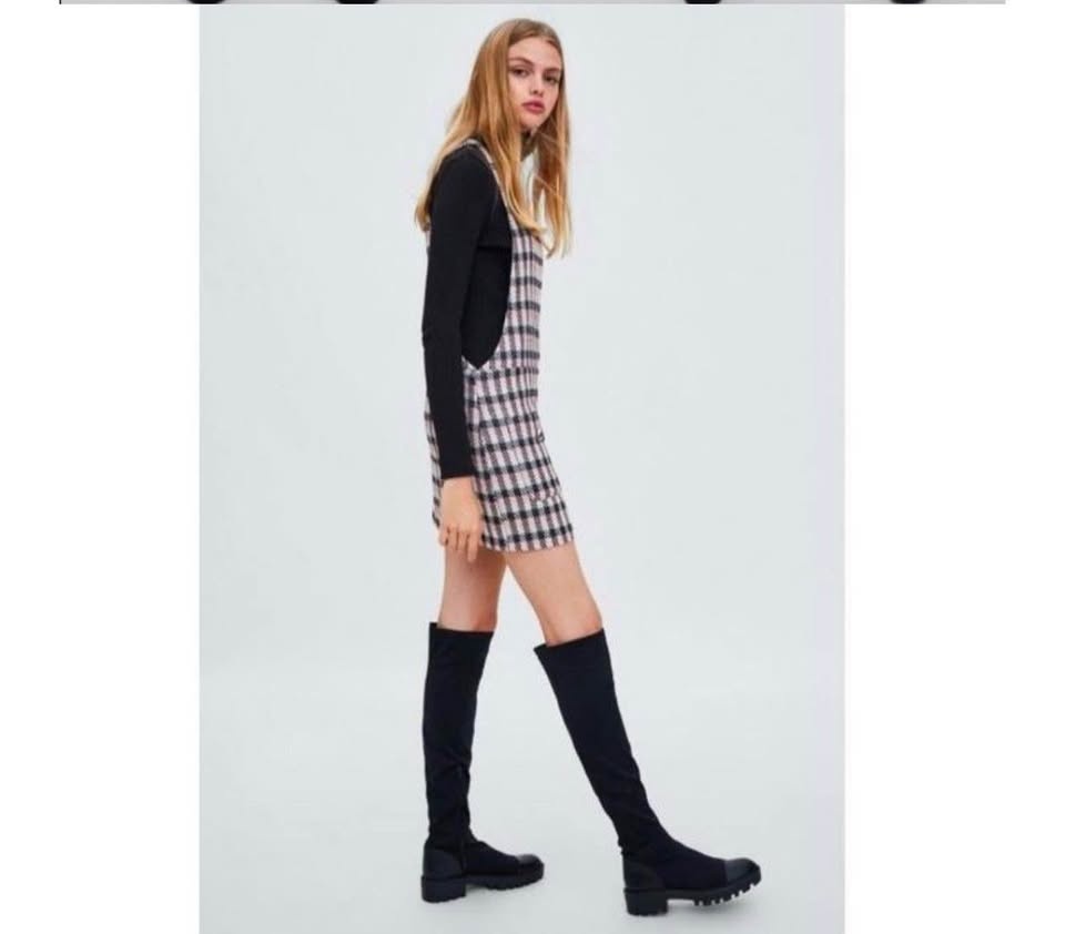 Zara Baby Pink Tweed Pinafore Overall Dress | Size L - photo 4