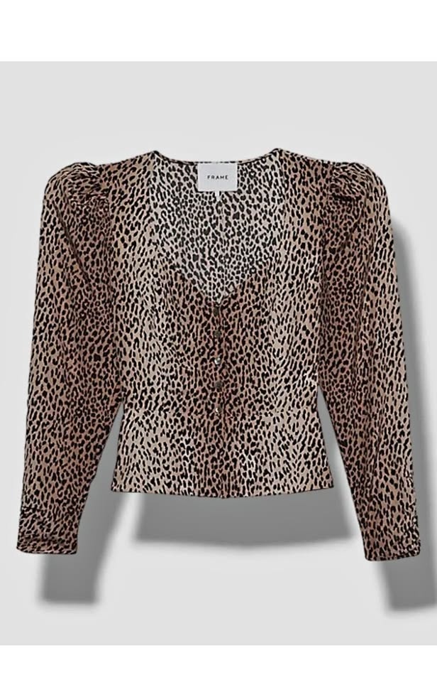 FRAME Women's Leopard Print Silk Peplum Blouse Top - Size Small
