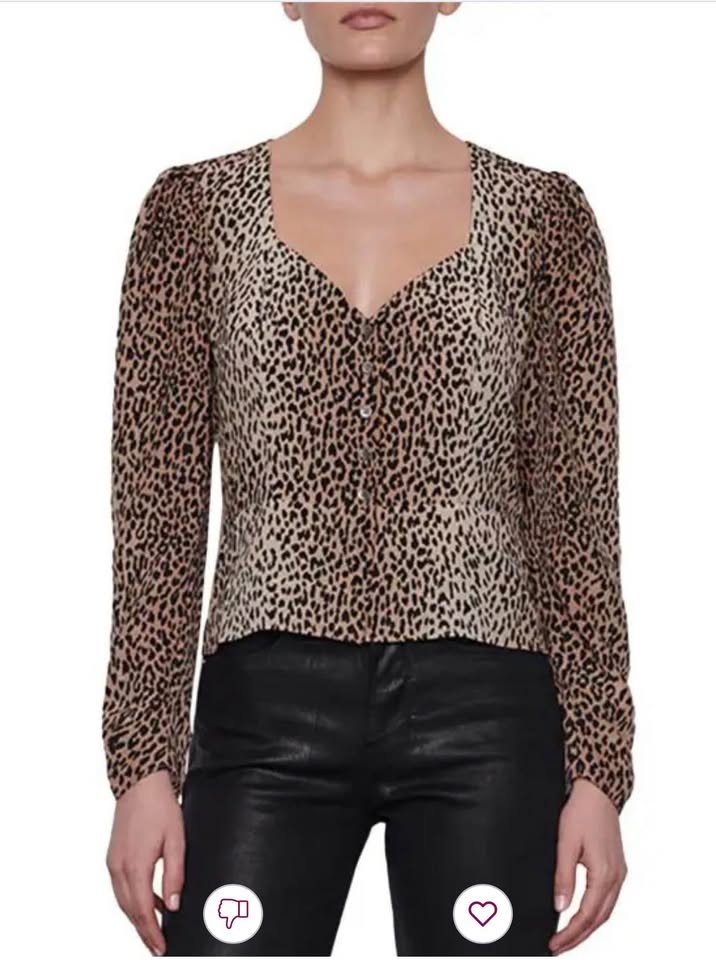 FRAME Women's Leopard Print Silk Peplum Blouse Top - Size Small - photo 2