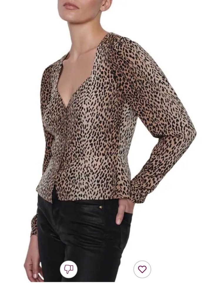 FRAME Women's Leopard Print Silk Peplum Blouse Top - Size Small - photo 4
