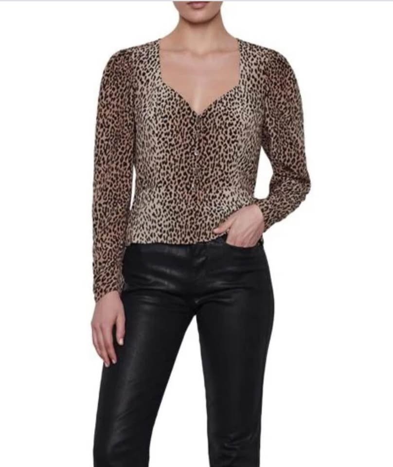 FRAME Women's Leopard Print Silk Peplum Blouse Top - Size Small - photo 5